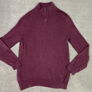 J. Crew Cashmere Cotton Blend Sweater Men's LT Burgundy 1/4 Zip Pullover Large